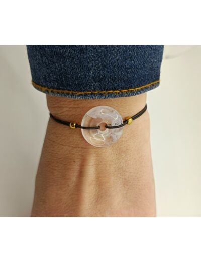 Bracelet élastique donuts opale blanc/doré