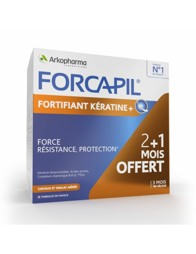 Kératine + Fortifiant 3 Mois Zinc, Vitamine B 180 gélules Forcapil Cheveux et ongles Arkopharma