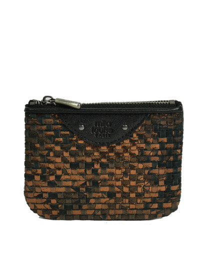 Mila Louise Briny XS W Petit Porte-Monnaie Cuir Tressé Noir Bronze