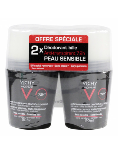 Anti-Transpirant Efficace 72h Contrôle Transpiration 2x50ml Déodorant Roll-on Vichy