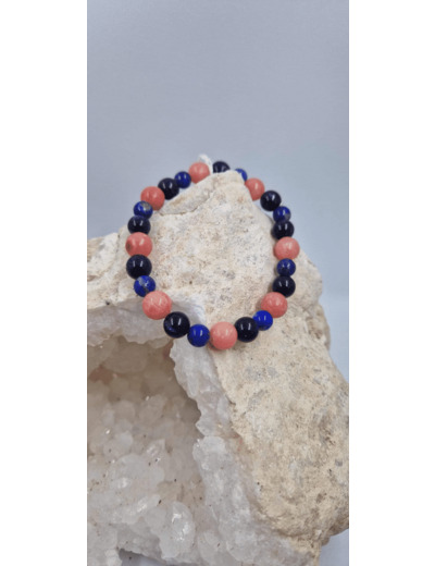 Bracelet lapis lazuli agate et perles OLPA1039