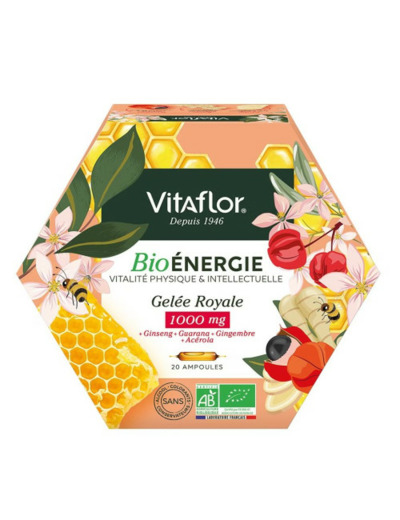 Gelee Royale Bio 20 Ampoules Energie+ 1000mg Vitaflor