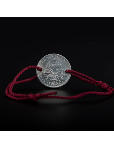 Bracelet cordon et pièce 5 francs