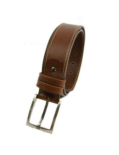 Ceinture Faune Cuir Sellier Piquée Cognac