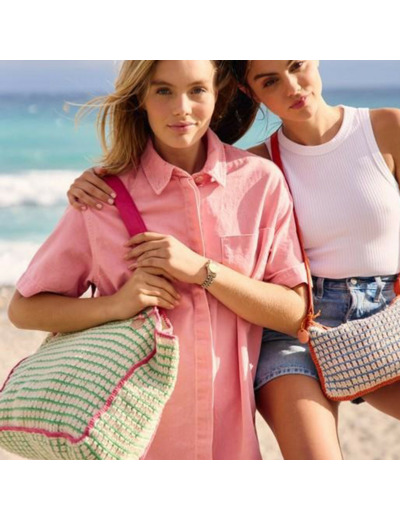 Le Voyage en Panier Coloraba Sac Cabas Coton Tissé Rose Vert