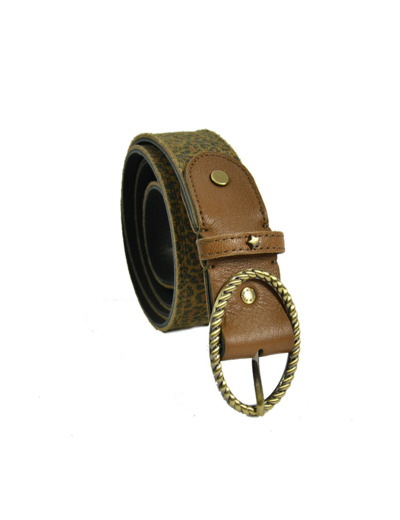 Mila Louise Pale PA  Ceinture Cuir Velours Léopard Ajustable TU Ocre