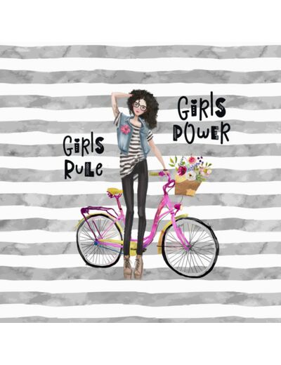 Panneau étanche filles power girl avec un vélo - 45 x 45 cm