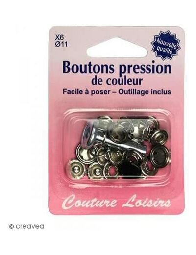 Kit bouton pression Noir 11 mm avec outil de pose - 6 pcs