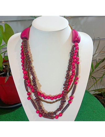 Collier Sonia marron-rose en ivoire végétal