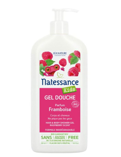 Gel Douche Corps Et Cheveux Framboise Bio Sans Sulfate 500ml Kids Natessance