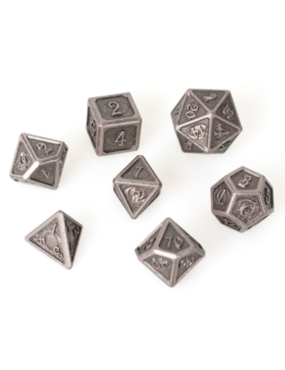 Lot 7 dés métal 16mm (boite métal) - Electroplated Nickel