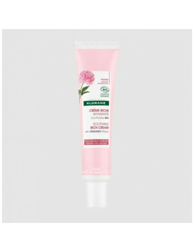 Crème Riche Apaisante Bio 40ml Pivoine Peaux Sensibles et Sèches Klorane
