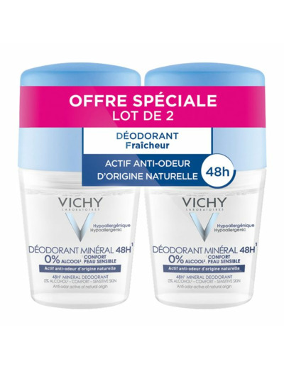 Peaux Sensibles 48h 2x50ml Déodorant Mineral Roll-on Vichy