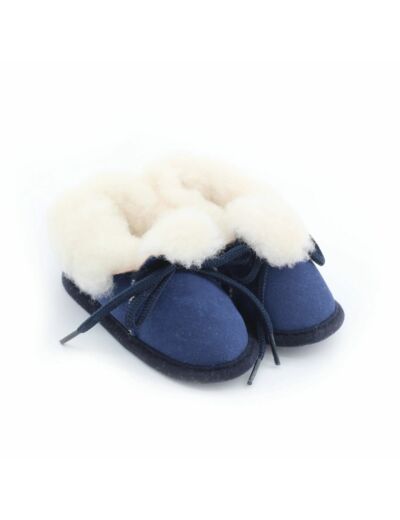 Chaussons bébé bleu en peau de mouton