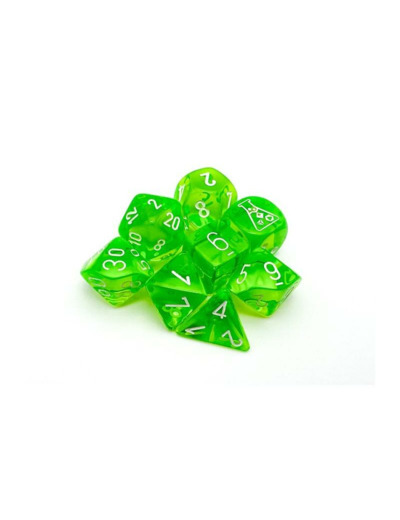 CHESSEX - Set de 8 dés - TRANSPARENT Vert Radieux / Blanc