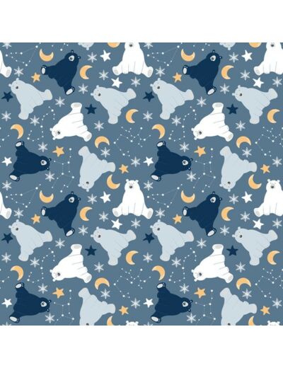 Tissu imperméable ours et constellations bleu - 50 x 50 cm