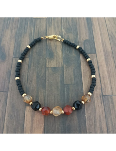 Bracelet jade orange/noire/doré 1