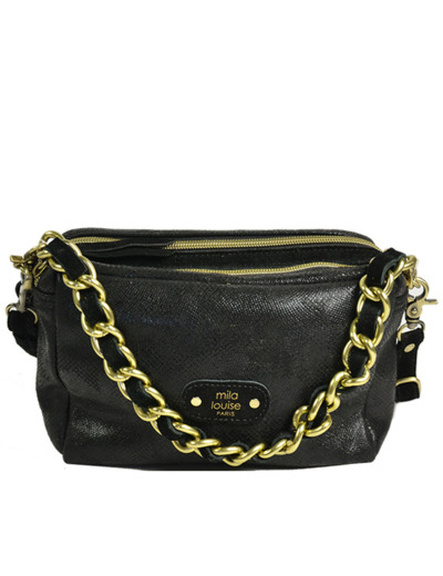 Mila Louise Mama PG2 Sac Trotteur Toile Garnie Cuir Noir