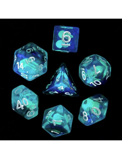 Lot de 7 dés résine gamme Insert - en boite - Méduse (Phosphorescent)