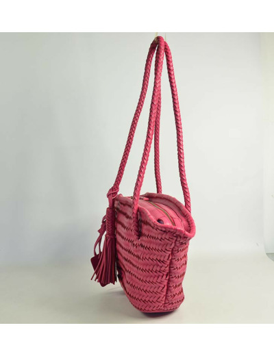 Biba Perkins Petit Sac Cabas Cuir tressé PER14L Fucsia