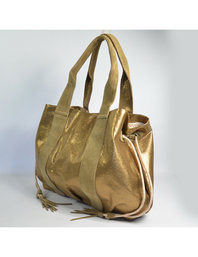 Mila Louise Prudy FAR5 Cabas Toile Fantaisie et Cuir Bronze