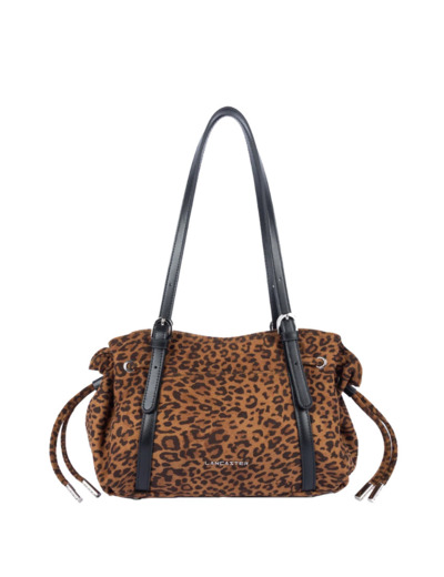 Lancaster Velvet Emma Sac Porté Epaule 518-096 Aspect Suédine Camel Léopard