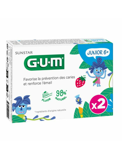 Dentifrice Junior 6 ans et + 2x50ml Goût Fraise Avec Fluor et Isomalt Gum