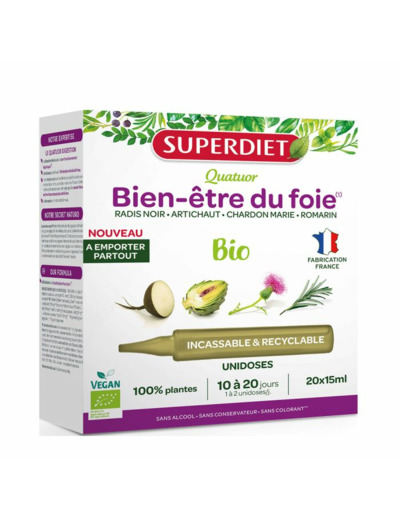 Quator Bien-être du foie Bio 20 unidoses de 15ml Superdiet