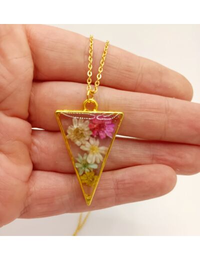 Pendentif triangle fleurs/doré #15