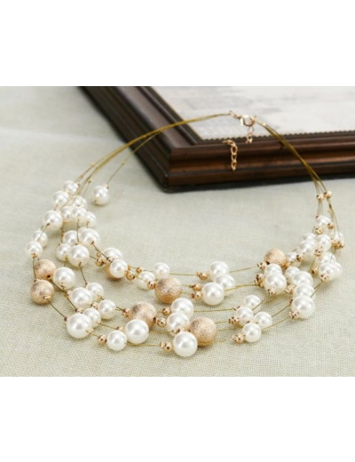 Parure multicouches perles blanches + B.O.