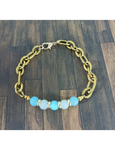 Bracelet-chaîne jade mat bleu tropicale et turquoise