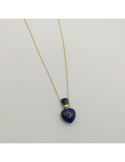 Collier bouteille de parfum cœur lapis lazuli