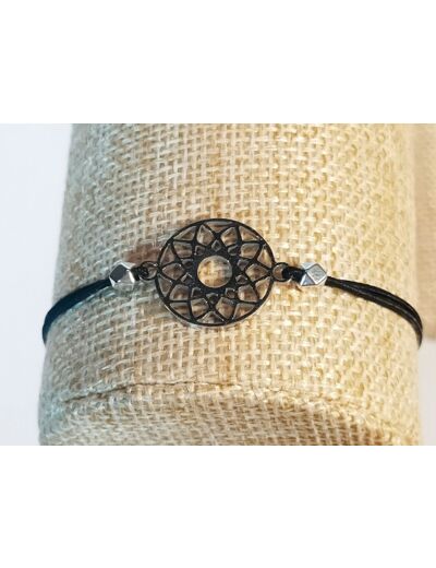 Bracelet élastique argenté/noir/mandala