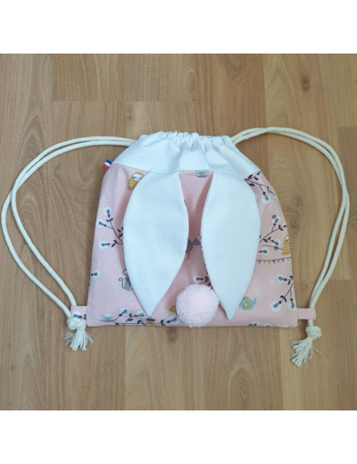 Sac à dos Pochon pour enfant, modèle rose et blanc, petite souris