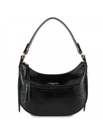 Lancaster Exotic Lézard & Croco Sac Hobo 524-89 Noir