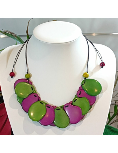 Collier Julie violet-vert en ivoire végétal