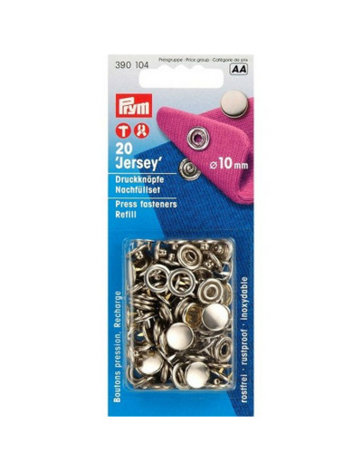 Boutons pression Jersey argent 10 mm, recharge