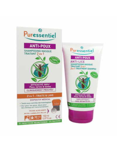 Shampooing Masque Traitant 2en1 Avec Peigne 150ml Anti-Poux Puressentiel