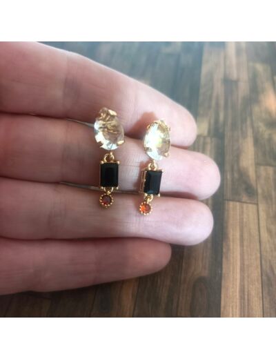 Boucles d’oreilles en verre Crystal Glass banc-noir-orange-doré