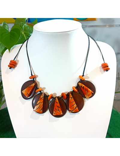 Collier Lisa marron-orange en ivoire végétal