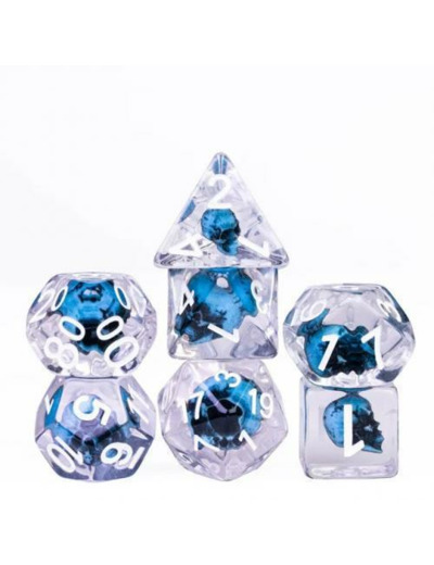 Lot de 7 dés résine gamme Insert - en boite - Crâne bleu