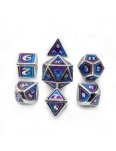 SET DE DÉS DRAGON Chrome bleu violet
