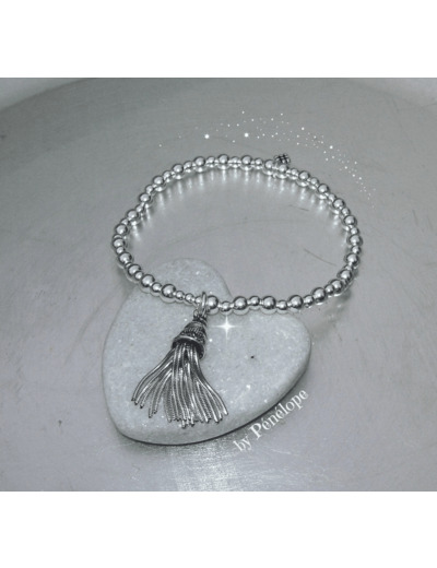 Bracelet perles et pompon en argent 925ème