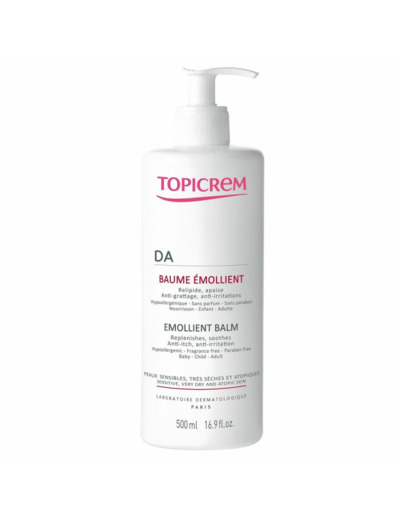 Baume Emollient 500ml DA Peaux Sensibles Tres Seches et atopiques Topicrem