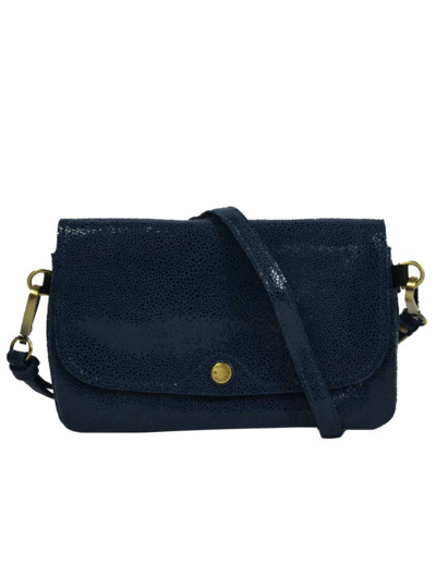 Mila Louise Odile BB Pochette Cuir Résille Encre bleu