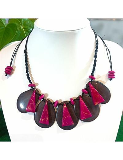 Collier Lisa marron-fuchsia en ivoire végétal