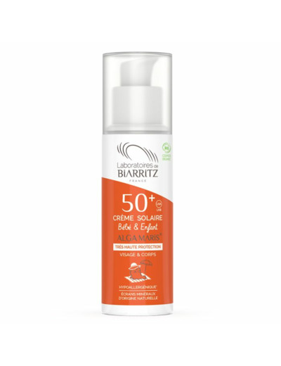 Crème Solaire Bébé et Enfant SPF50+ Bio 50ml Alga Maris Haute protection Laboratoires De Biarritz