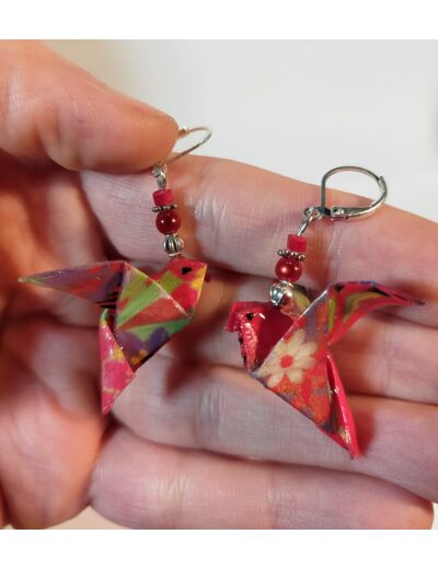B.O. origami oiseaux 2 rouge/argenté