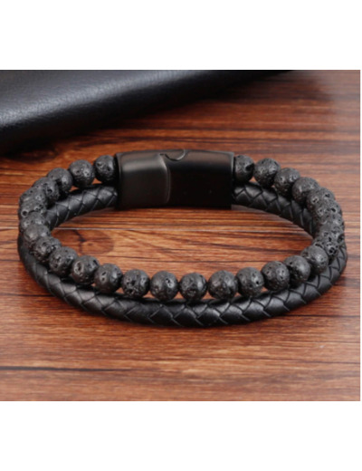 Bracelets en pierre naturelle pour hommes et cuir véritable tressé