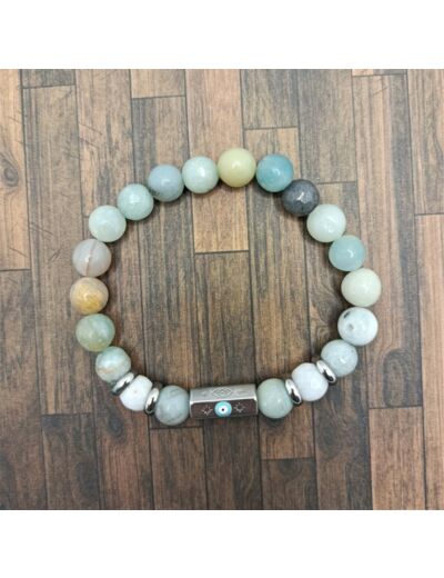 Bracelet œil porte-bonheur Amazonite/Agate blanche